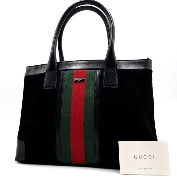 Authentic Gucci GG Vintage Ophidia Sherry Line Tote Bag Suede Black Purse - Picture 2 of 9